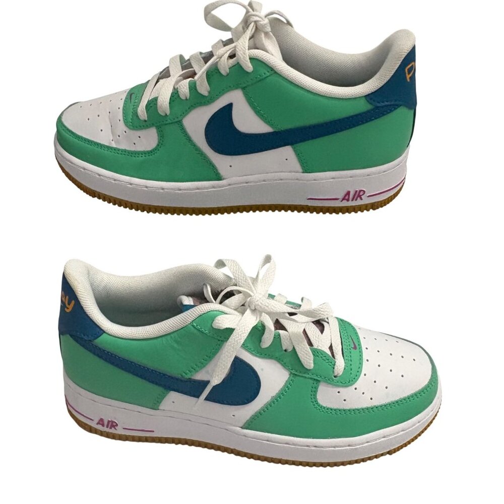 Nike Air Force 1 Low LV8 Play GS White Green Sneakers 6.5Y FJ4613-100